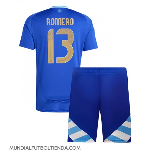 Camiseta Argentina Cristian Romero #13 Segunda Equipación Replica Copa America 2024 para niños mangas cortas (+ Pantalones cortos)